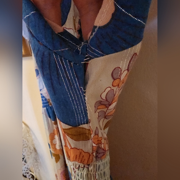 Nwt Large angie lurex floral dress maxi cap sleeve glitter boho hippie blue - Picture 4 of 5